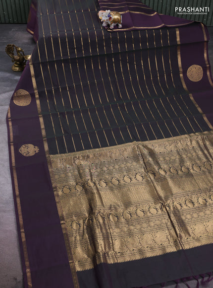 Kanchi cotton saree dual shade of greenish purple and purple with allover veldhari zari weaves and rettapet zari woven border