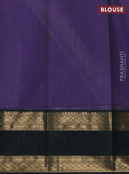 Kanchi cotton saree violet and bottle green with allover zari woven checked pattern and rettapet zari woven border