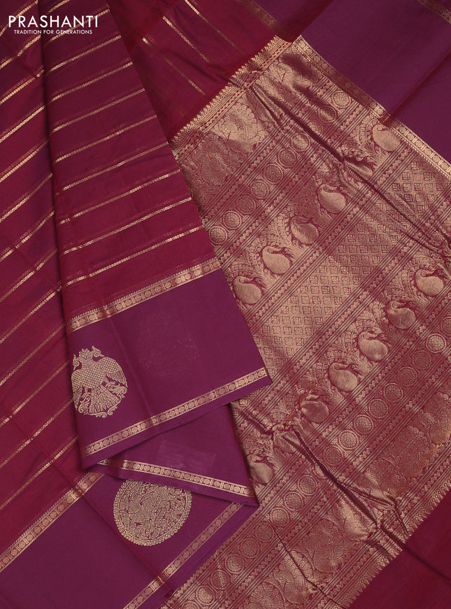 Kanchi cotton saree maroon with allover veldhari zari weaves and long rettapet zari woven border