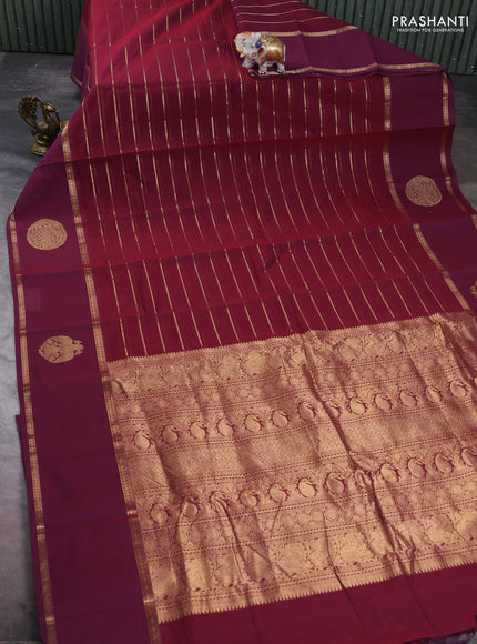 Kanchi cotton saree maroon with allover veldhari zari weaves and long rettapet zari woven border