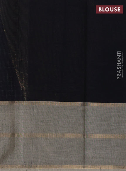 Kanchi cotton saree black and beige with allover thread woven checked pattern and long zari woven butta border