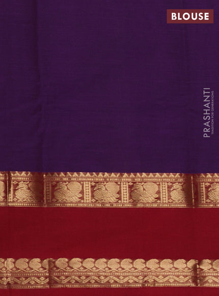 Kanchi cotton saree purple and kumkum red with allover thread woven checked pattern and rettapet zari woven border
