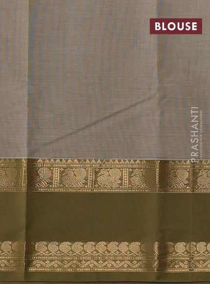 Kanchi cotton saree beige and mehendi green with allover thread woven checked pattern and rettapet zari woven border