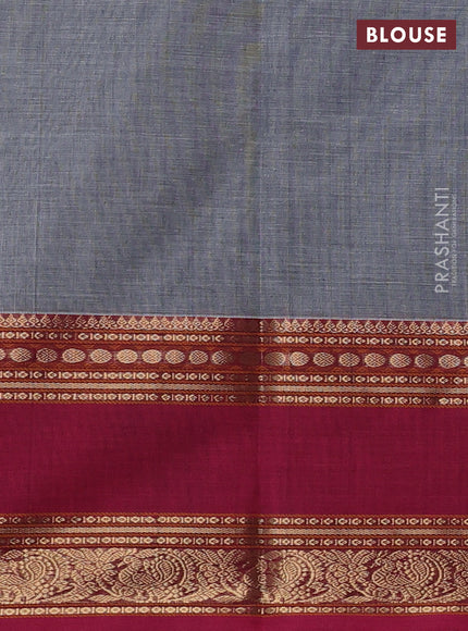 Kanchi cotton saree grey and pink with zari woven buttas and long rettapet zari woven border
