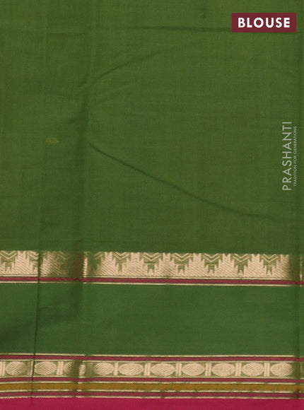 Kanchi cotton saree mehendi green and pink with zari woven buttas and rettapet zari woven border