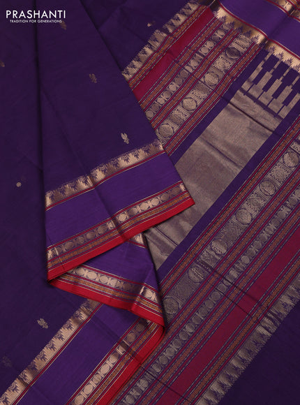 Kanchi cotton saree violet and red with zari woven buttas and rettapet zari woven border