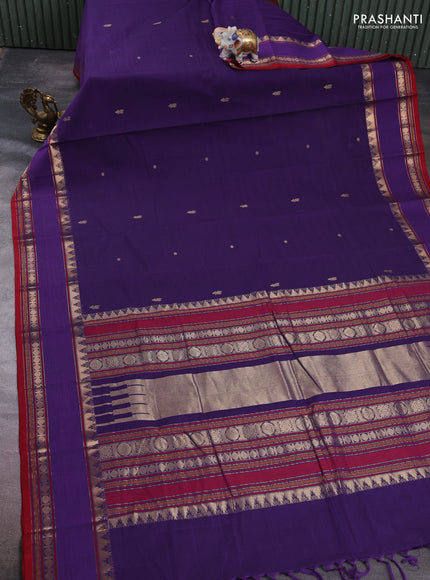 Kanchi cotton saree violet and red with zari woven buttas and rettapet zari woven border