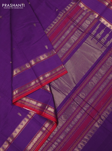 Kanchi cotton saree violet and red with zari woven buttas and rettapet zari woven border