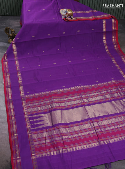 Kanchi cotton saree violet and red with zari woven buttas and rettapet zari woven border