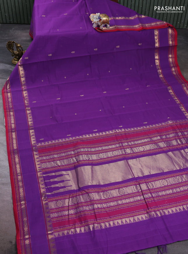 Kanchi cotton saree violet and red with zari woven buttas and rettapet zari woven border