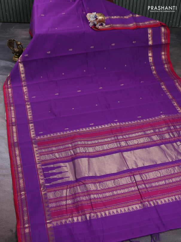 Kanchi cotton saree violet and red with zari woven buttas and rettapet zari woven border