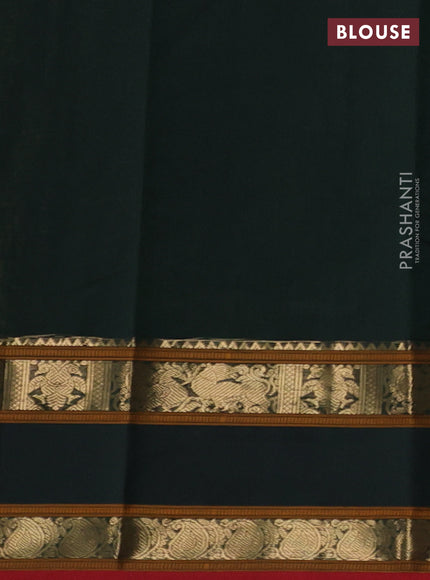 Kanchi cotton saree bottle green and red with allover thread woven checks & buttas and rettapet zari woven border