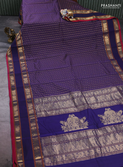 Kanchi cotton saree navy blue and pink with allover thread woven checks & buttas and rettapet zari woven border