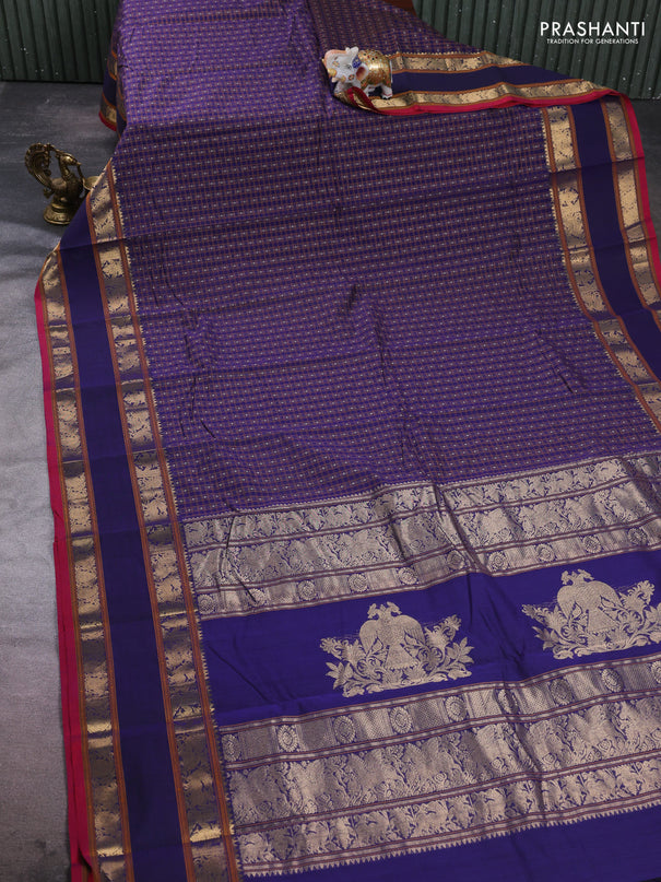 Kanchi cotton saree navy blue and pink with allover thread woven checks & buttas and rettapet zari woven border