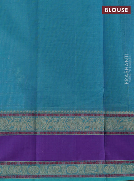 Kanchi cotton saree teal green and lavender with allover thread woven checks & buttas and rettapet zari woven border