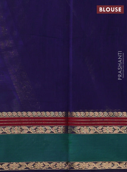 Kanchi cotton saree navy blue and green with allover thread woven checks & buttas and rettapet zari woven border