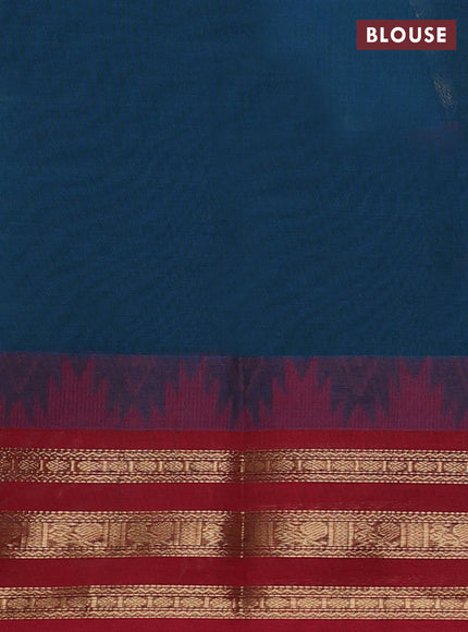 Kanchi cotton saree peacock green and maroon with allover thread weaves and temple design zari woven border
