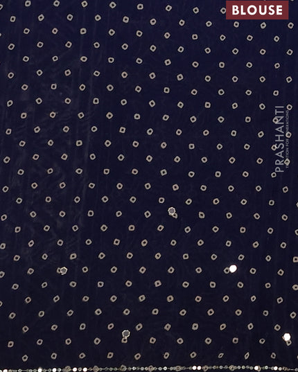 Muslin silk saree indigo blue beige with allover zigzag prints and sequin mirror work embroidery pallu