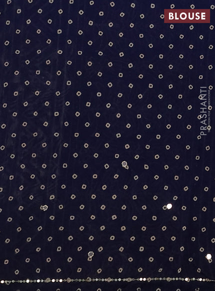 Muslin silk saree indigo blue beige with allover zigzag prints and sequin mirror work embroidery pallu