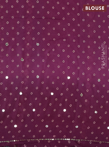Muslin silk saree purple and teal green with allover ikat butta prints and sequin mirror work embroidery pallu