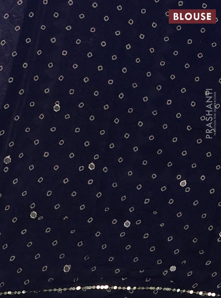 Muslin silk saree indigo blue with allover ajrakh prints and sequin mirror work embroidery pallu