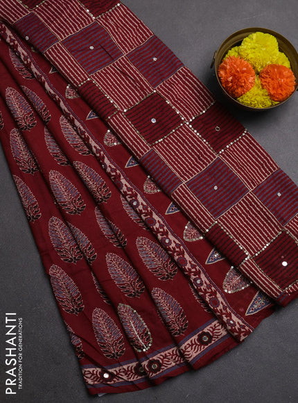 Muslin silk saree red shade with allover butta prints and sequin mirror work embroidery pallu