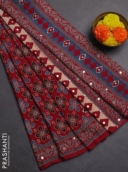 Muslin silk saree red shade with allover butta prints and sequin mirror work embroidery pallu