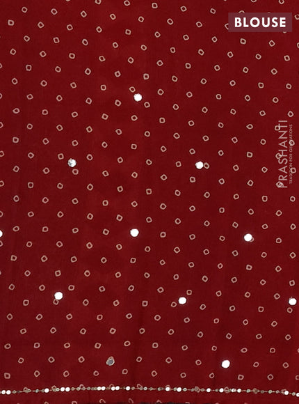 Muslin silk saree red shade with allover butta prints and sequin mirror work embroidery pallu