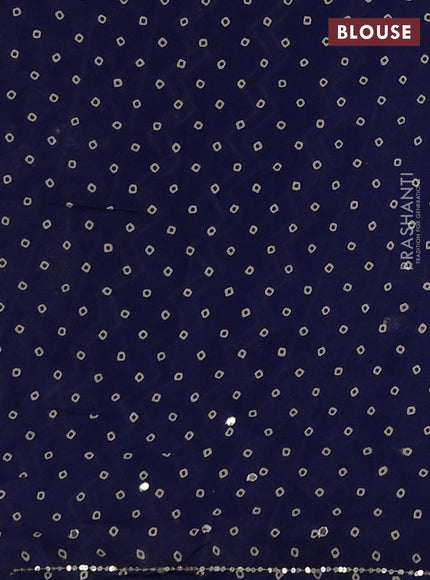 Muslin silk saree navy blue with allover ajrakh butta prints and sequin mirror work embroidery pallu