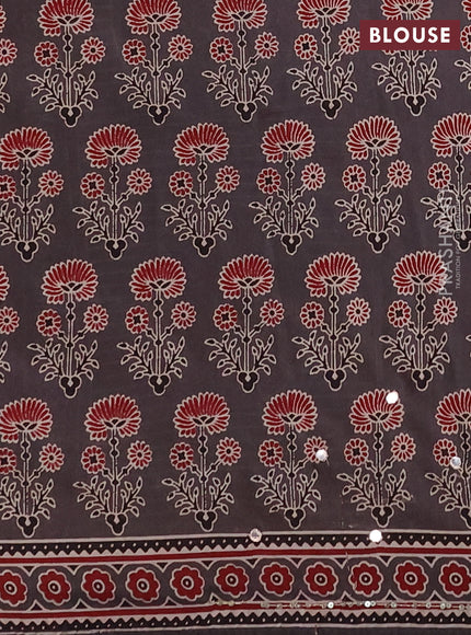 Muslin silk saree grey and maroon with allover ajrakh prints and sequin mirror work embroidery pallu