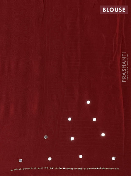 Muslin silk saree grey shade and maroon with allover ajrakh prints and sequin mirror work embroidery pallu