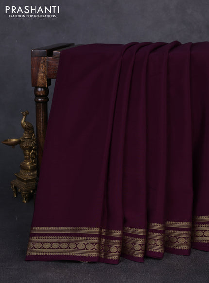 Pure mysore silk deep wine with plain body and zari woven border