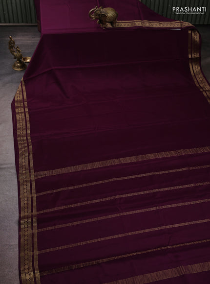 Pure mysore silk deep wine with plain body and zari woven border