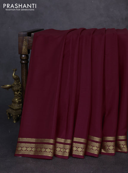 Pure mysore silk deep maroon with plain body and zari woven border