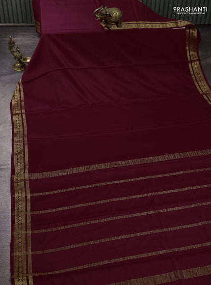 Pure mysore silk deep maroon with plain body and zari woven border