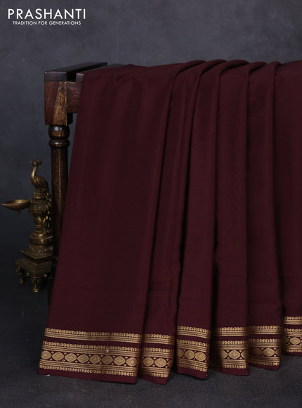 Pure mysore silk coffee brown with plain body and zari woven border