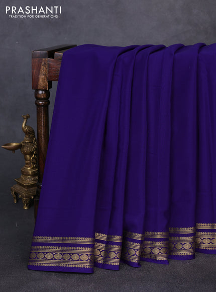 Pure mysore silk dark blue with plain body and zari woven border