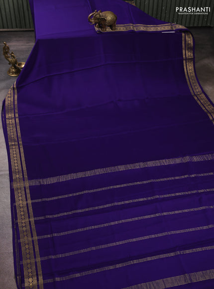 Pure mysore silk dark blue with plain body and zari woven border