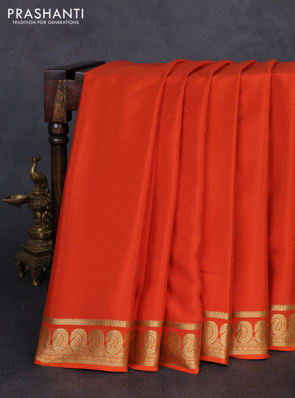 Pure mysore silk orange with plain body and zari woven border