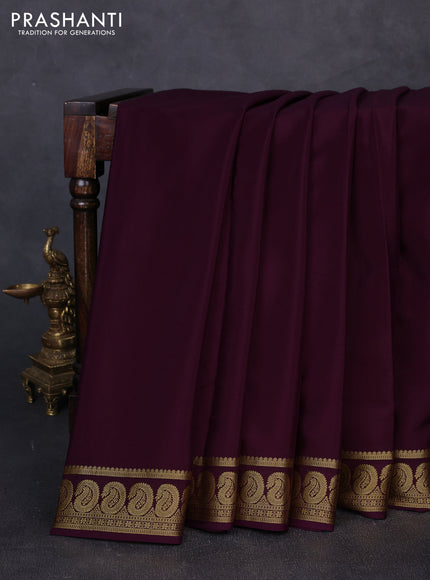 Pure mysore silk wine shade with plain body and zari woven border