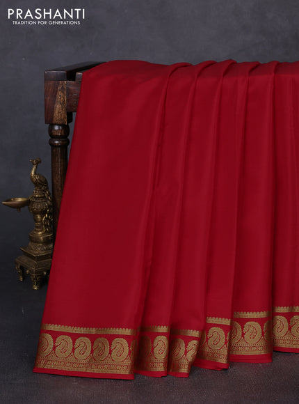 Pure mysore silk red with plain body and zari woven border