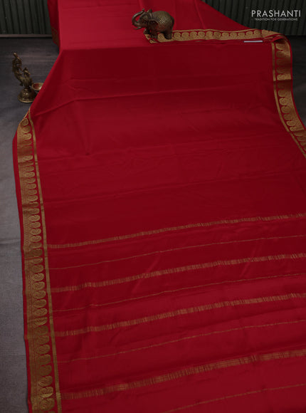 Pure mysore silk red with plain body and zari woven border