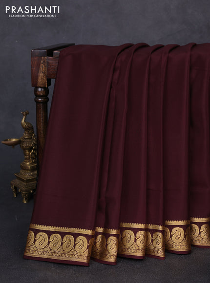 Pure mysore silk coffee brown with plain body and zari woven border