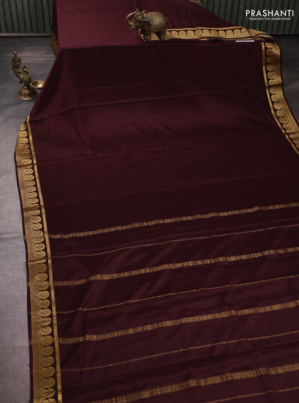 Pure mysore silk coffee brown with plain body and zari woven border