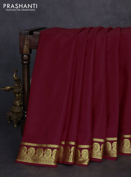 Pure mysore silk maroon with plain body and zari woven border