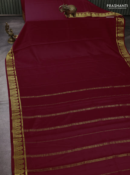 Pure mysore silk maroon with plain body and zari woven border