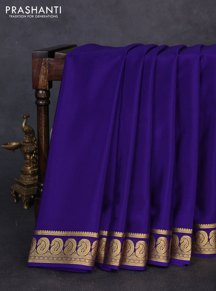 Pure mysore silk blue with plain body and zari woven border