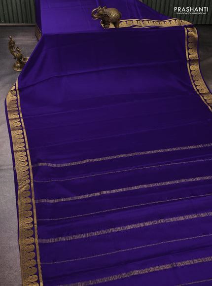 Pure mysore silk blue with plain body and zari woven border