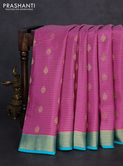 Pure mysore silk mauve pink and cs blue with allover small zari checks & buttas and zari woven border
