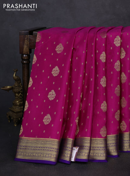 Pure mysore silk pink and violet with allover zari woven buttas and zari woven border
